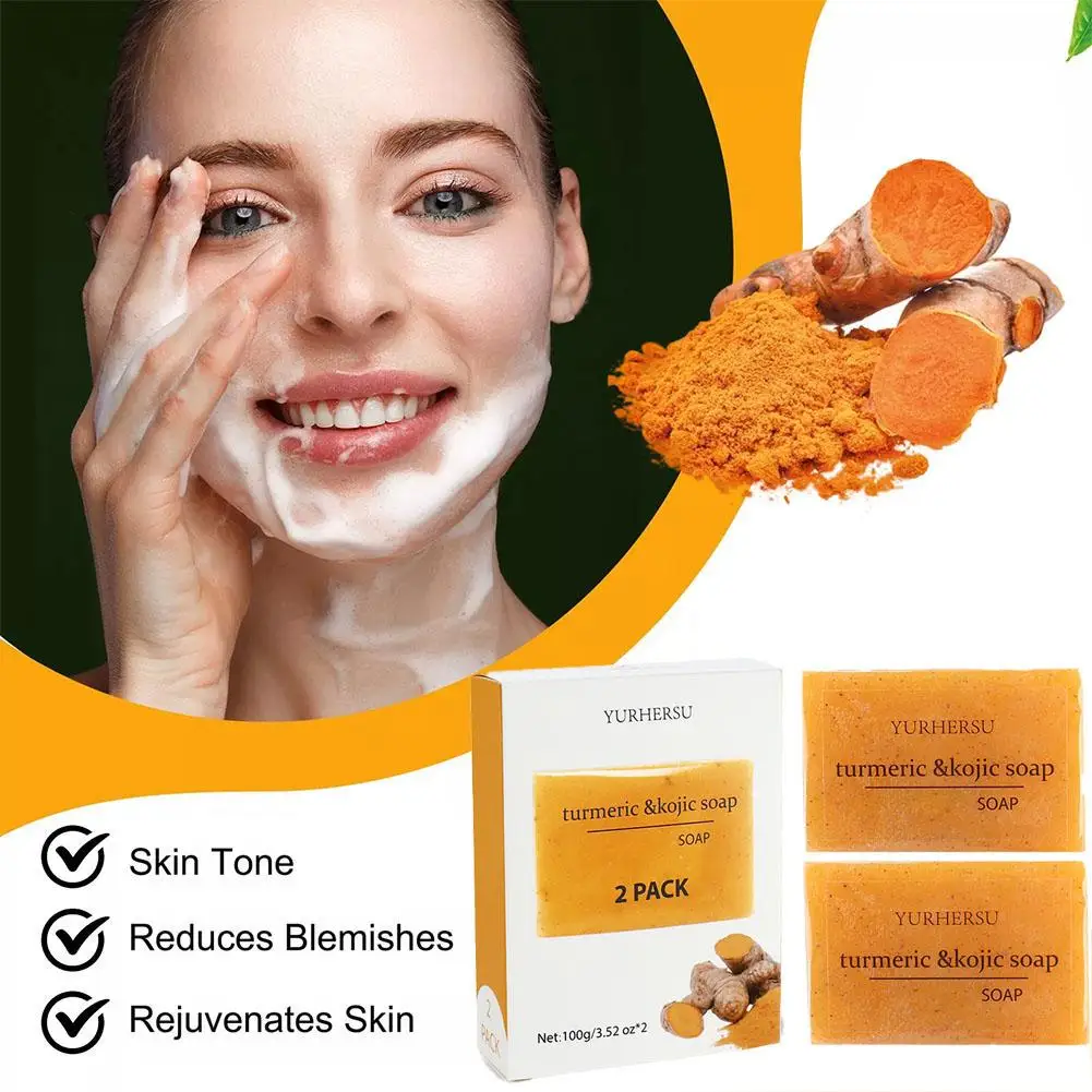 Jabones de cúrcuma que brillan en la piel, exfolian la piel, suministros de cuidado Facial multiusos para el acné, cuidado de la piel corporal, D2F6, 100g