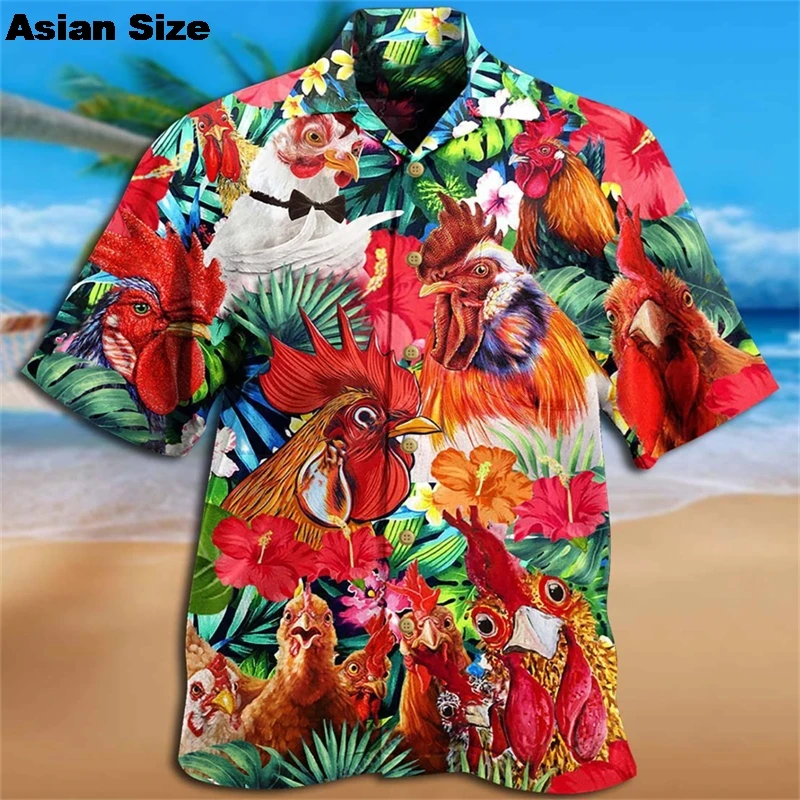 2025 Newest Breathable 3D Printed Trendy Cool Fashion Chicken Shirts Beach Hawaiian Tops Short Sleeves Summer Men's Tee Blouses