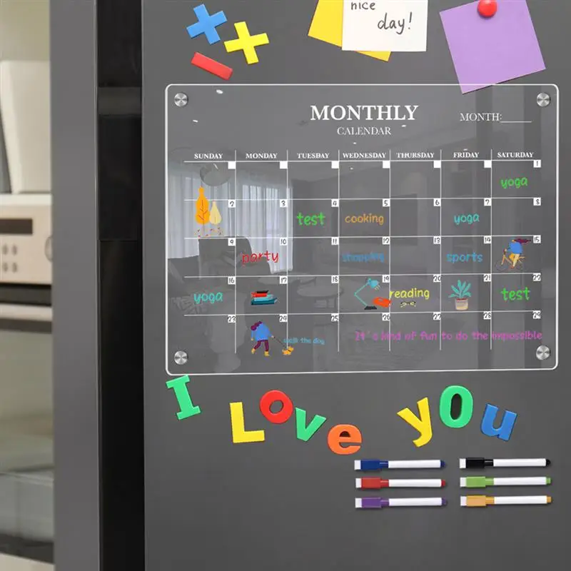 1 ชุด Weekly Plan Board Erasable อะคริลิคใส Magnetic Dry Erase Board ตู้เย็น Magnetic Board Weekly Plan เตือนจอแสดงผล