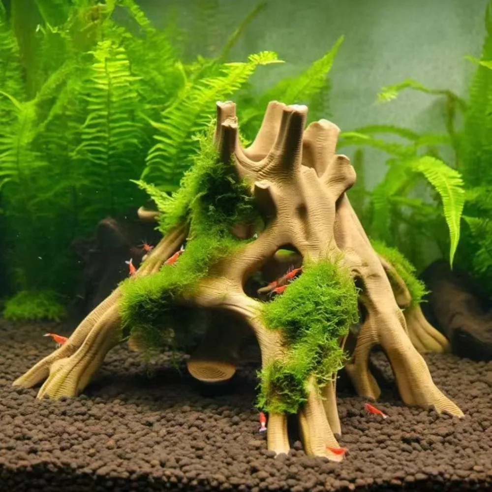 Escondite de Raíz de Árbol para Peces y Camarones, Casa de Cría, Refugio de Raíz de Madera Flotante para Acuario, Escondite Multiagujeros para Peces y Camarones