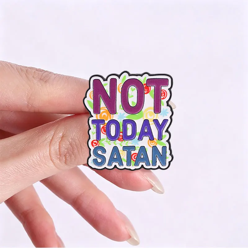 Not Today Satan Emaille-Abzeichen Lila Blau Typografie Zitat Pin Christlicher Glaube Humor Inspirierende Metallbrosche für Frauen – Detail 8