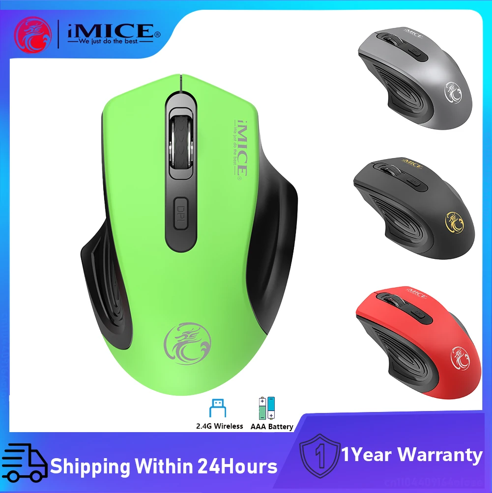 

IMICE Wireless Mouse 2.4G Silent Mouse 4Buttons 1600DPI Optical Computer Mouse Ergonomic Battery Mice For Office Laptop PC