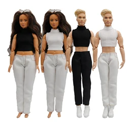 New 30cm 1/6 Doll white black pants Striped turtleneck vest Daily Wear Clothes for curvy B.Doll 11.5