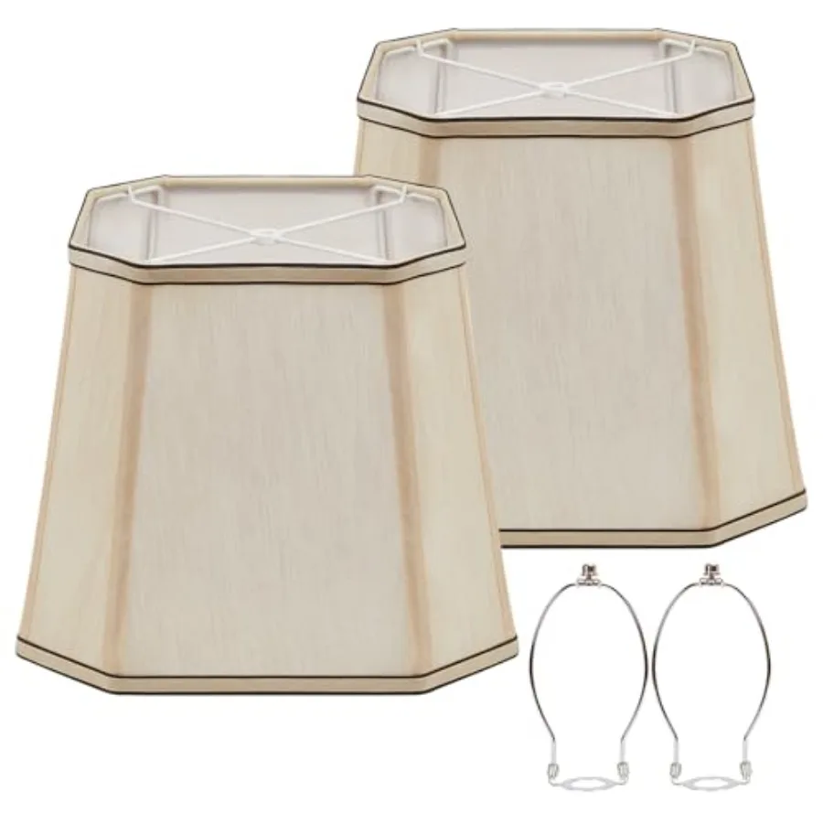 

2-Pack Rectangular Lampshades, 10.5 x 10 x 13 Inch Medium Cut Corner Faux Silk with Lamp Harps, Compatible with E26 and Saddle