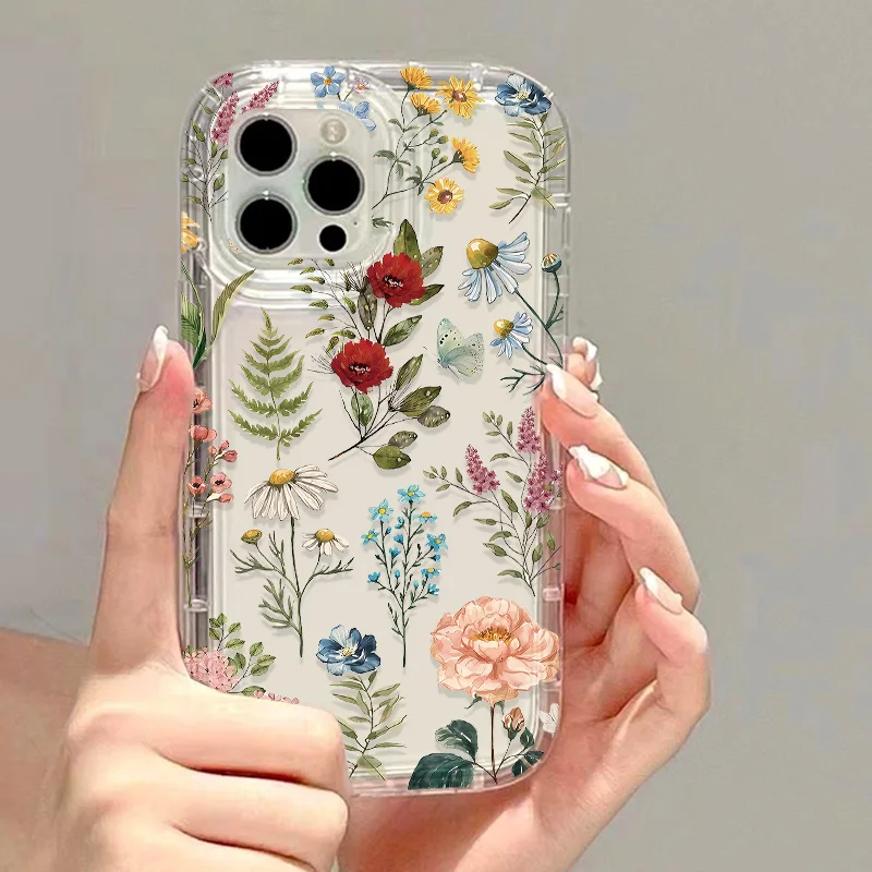 Leaves Flower Phone Case For iPhone 13 Case iPhone 17 16 15 11 12 14 Pro Max 16E 17 Air 8 7 Plus SE XR Silicone Clear Soft Cover