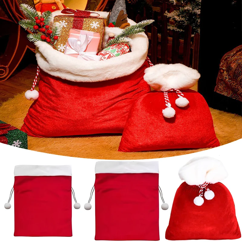 Decoraciones navideñas, saco grande de Papá Noel, bolsa de regalo de terciopelo, bolsa de regalo reutilizable, bolsa gruesa para niños, suministros festivos, decoración navideña