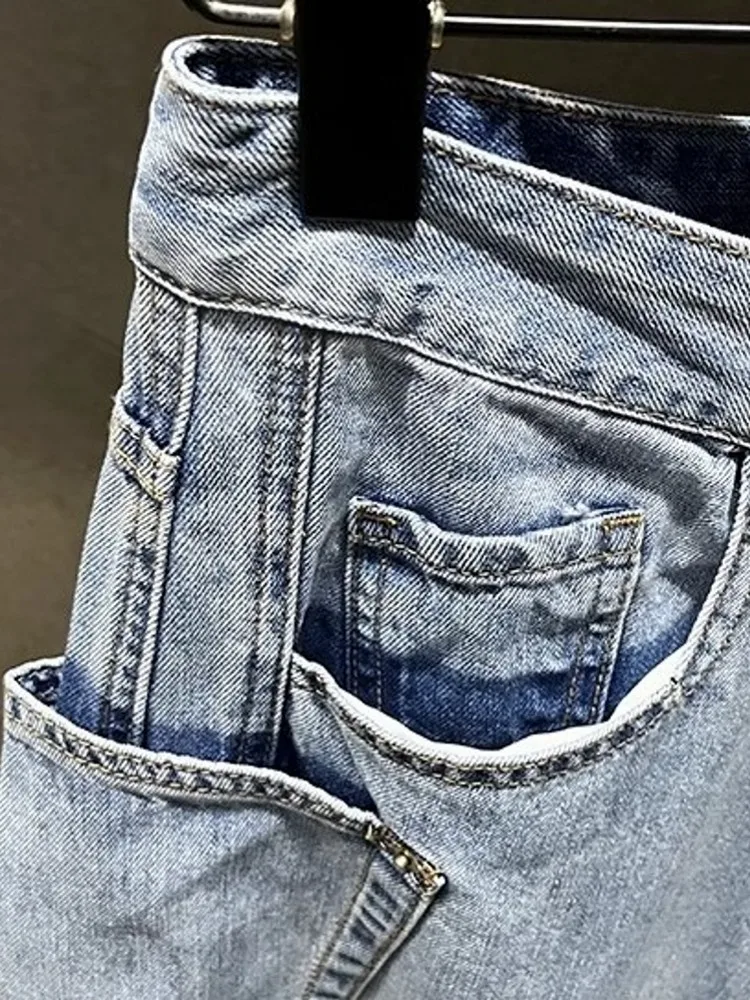 High Street Men Summer Thin Loose Fit Harem Pants Casual Jeans Comfortable Big Pockets Cowboy Cargo Trousers Vintage Denim Pants