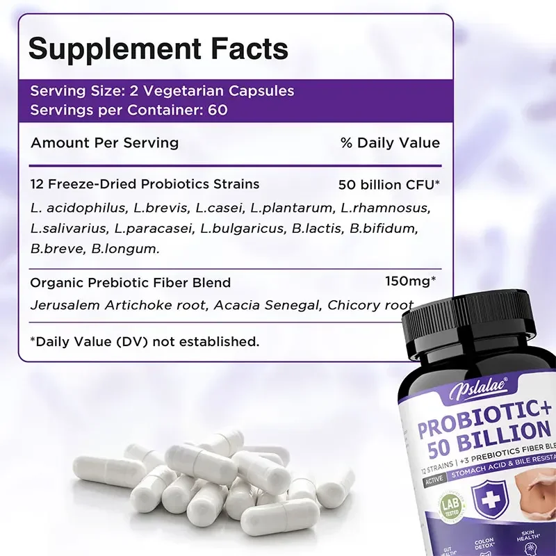 Probiótico de 50 mil millones: probióticos para hombres y mujeres para promover la salud intestinal y digestiva, aliviar el hinchazón y mejorar la inmunidad