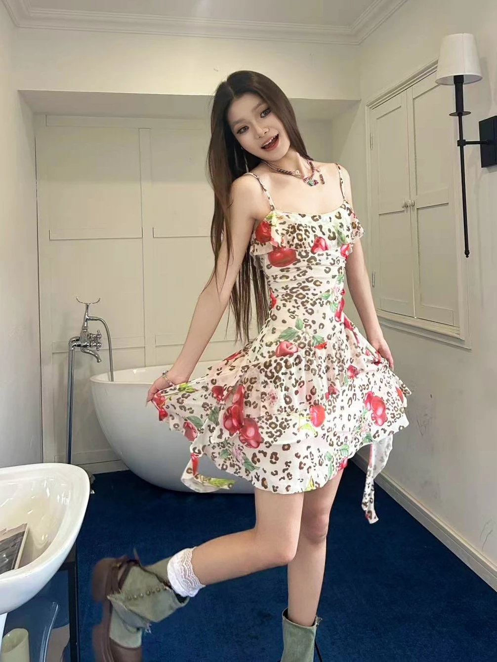 

Платье Sweet Girl с цветочным принтом в ретро-стиле, с поясом на талии, из полиэстера, без рукавов, А-силуэт, для вечеринок, свиданий, пляжа, путешествий