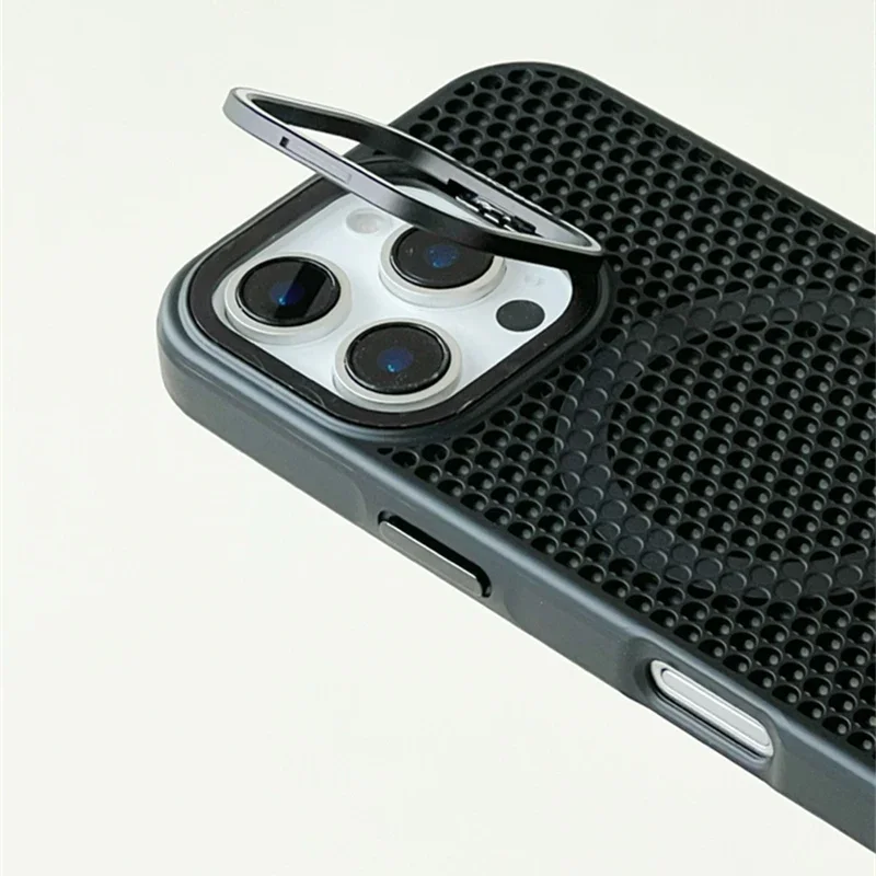Funda con rejilla de panal para disipación de calor, compatible con MagSafe para iPhone 16 17 Pro Max 15 14 13 12 11, soporte de lente de aleación, carga inalámbrica 4
