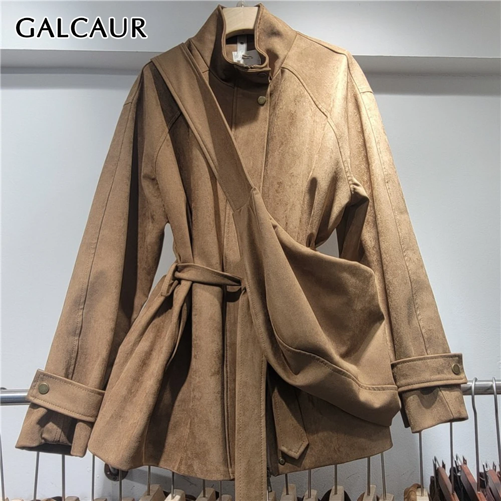 

GALCAUR Solid Spliced Sasses Jacket Female Stand Up Collar Long Sleeve Loose Streetwear Women's Jackets Fashion Autumn Style New