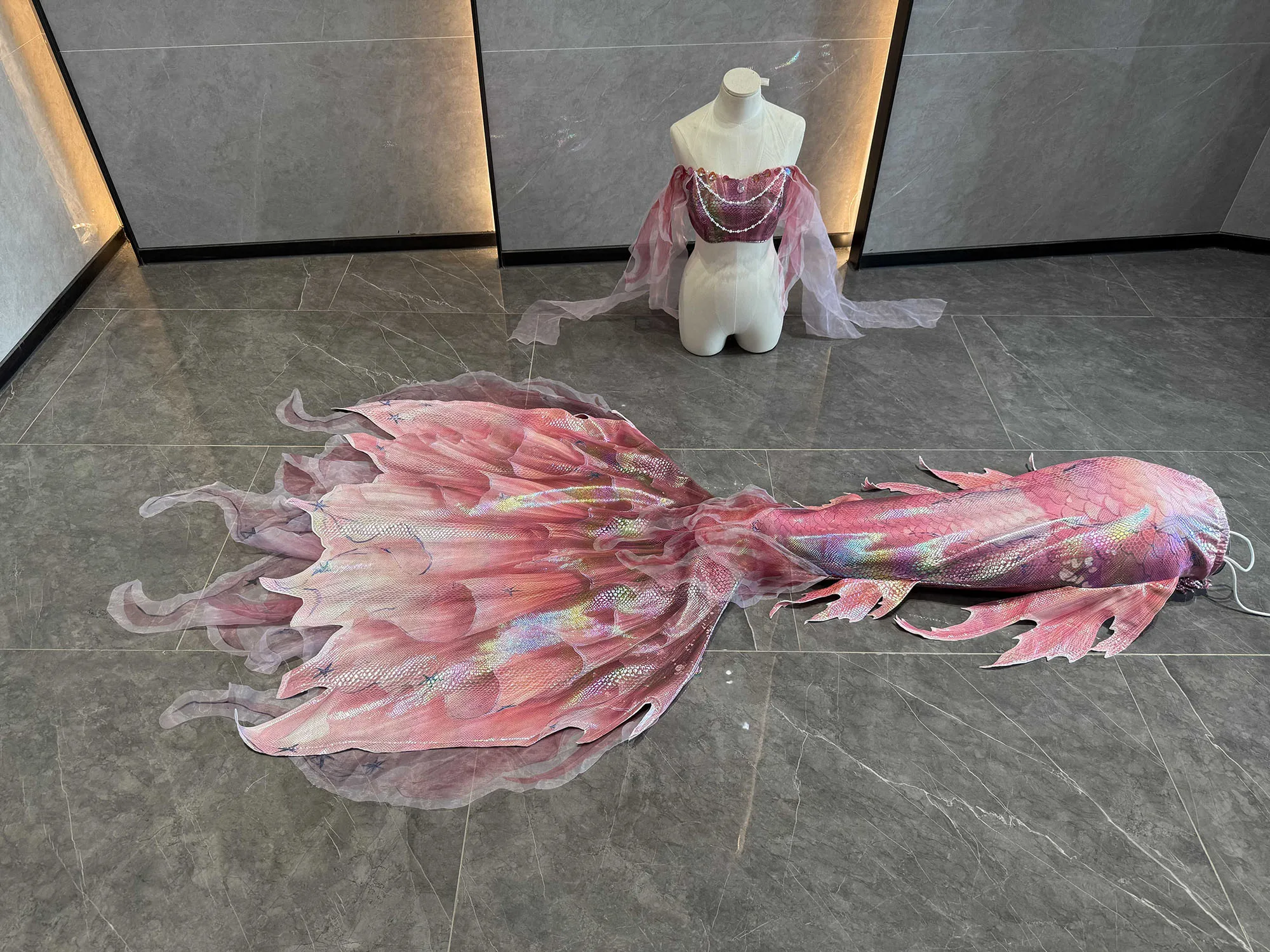 Original Cherry Blossom Hot Stamping Floating Yarn Mermaid Tail Aquarium Mermaid Shooting Performance Costume Swimsuit