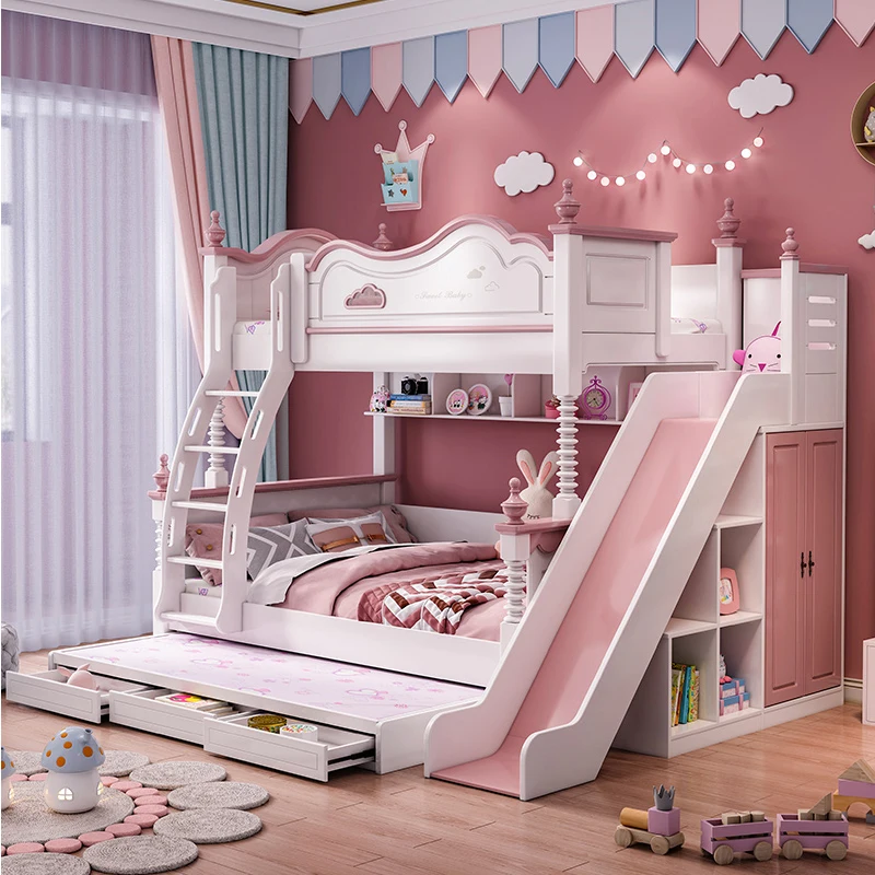 Letto per bambini letto principessa rosa moderno letti a castello per bambini mobili per camera da letto per ragazze matrimoniali in legno stile americano