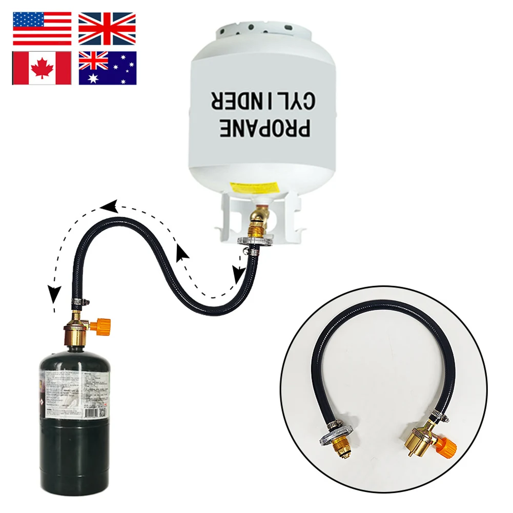 Manguera de conexión de adaptador de Gas con válvula de Control de encendido-apagado, adaptador de recarga de propano, manguera de cobre para acampar al aire libre