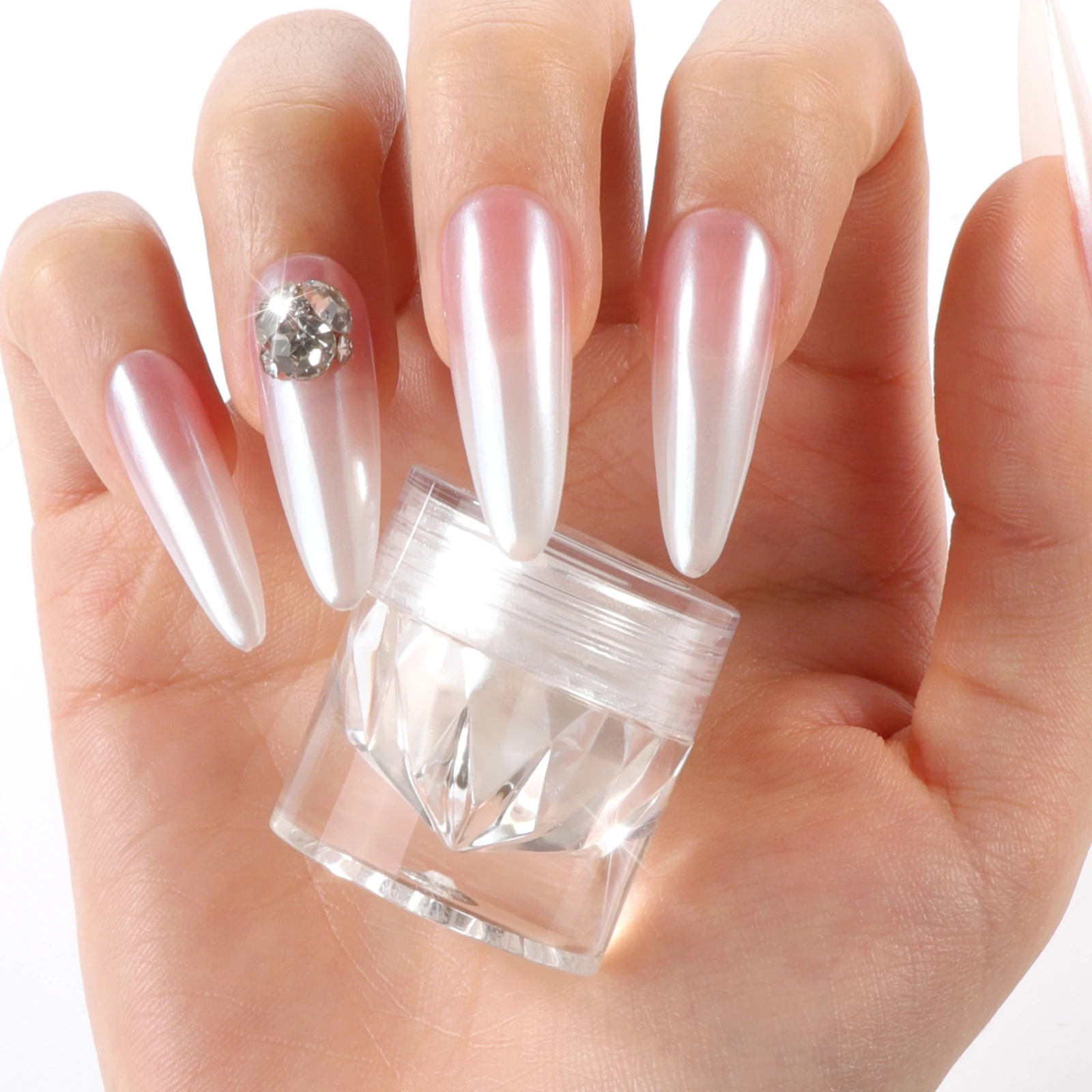 

SAVILAND White Pearl Chrome Nail Powder 1g Metallic Mirror Effect Iridescent Mermaid Aurora Pigment for Nail Art Home Salon