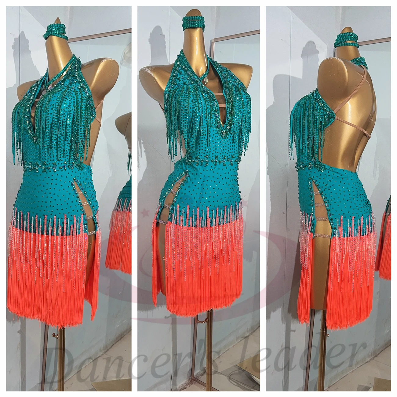 Latin Dancers, Adults, Children, High-End Custom Hollow Dresses, Tassel Skirts, Samba Rhinestone Performance Dresses
