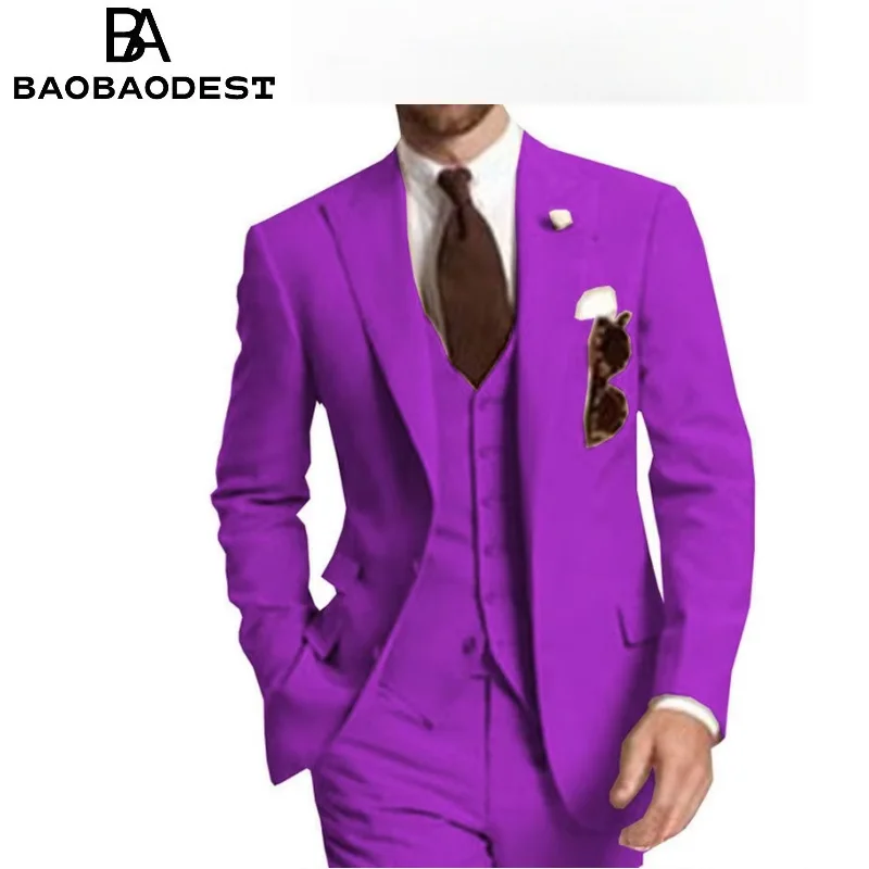 

Men's Suit Slim Fit Peak Lapel Formal Business Groom Tuxedos 3-Piece Two Buttons Jacket +Vest+Pants for Party Prom