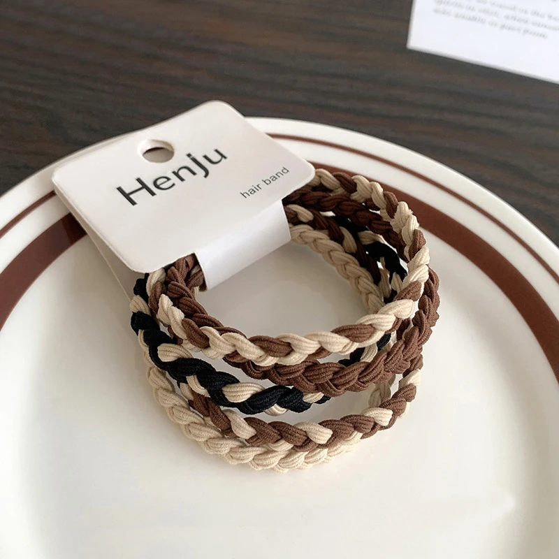 5PCS Milk Coffee Color Hair Rope Small Rubber Band Milk Tea Color Simple Braid Hair Band Nakrycie głowy dla kobiet Modne nakrycia głowy