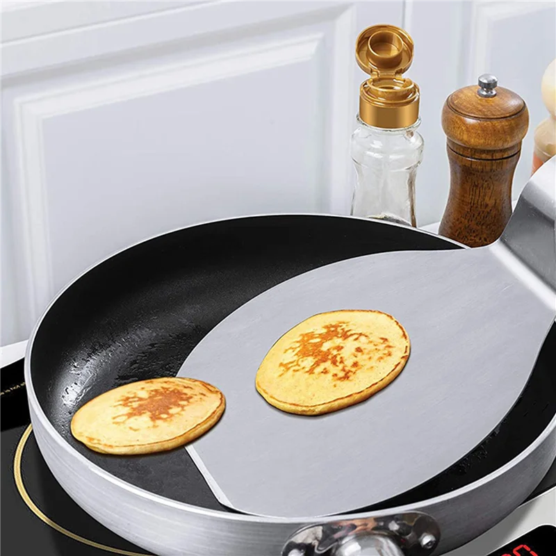 ABWR-2X ملعقة عريضة كبيرة جدًا من الفولاذ المقاوم للصدأ مع مقبض خشبي قوي - قشر بيتزا آمن للاستخدام في غسالة الأطباق