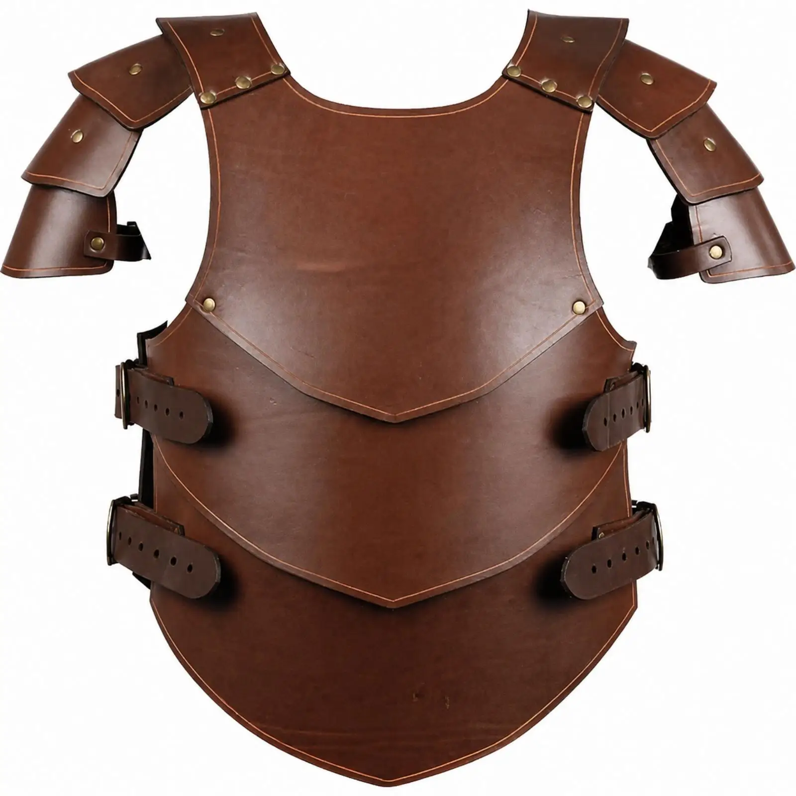 Fantasia de Armadura de Cavaleiro Medieval com Protetor de Peito em Couro e Painéis Frontais em Camadas para Cosplay Adulto