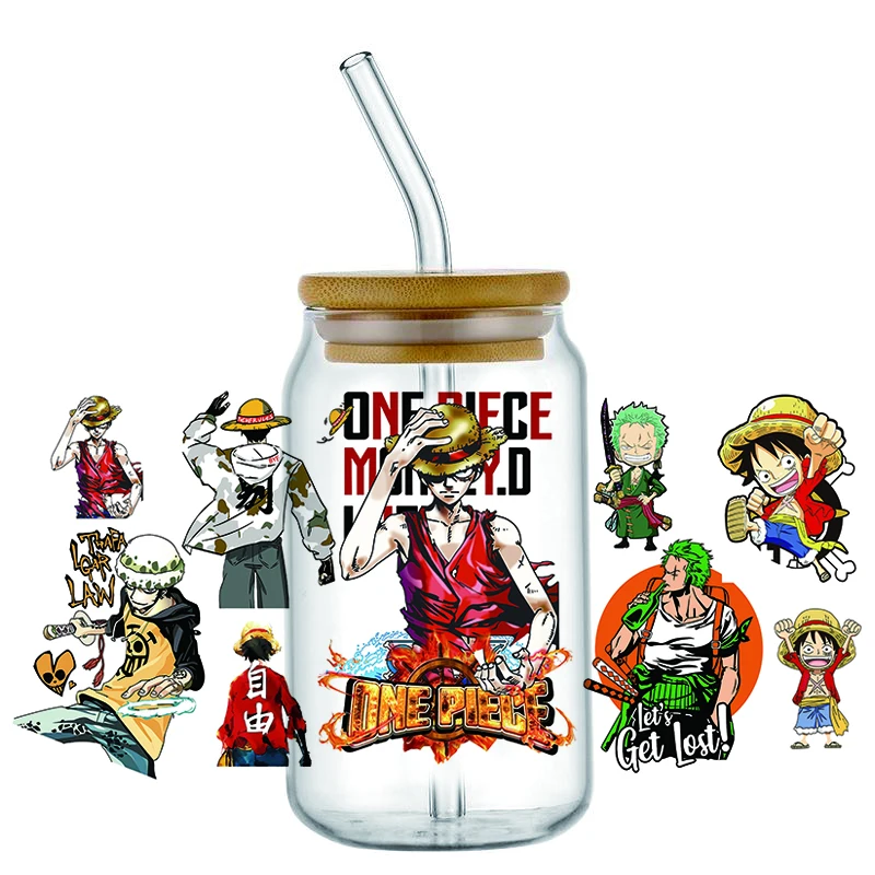 Hotsale 28 Popular One Piece Anime 16oz UV DTF 3D Transfer Cartoon Sticker Wrap Decals For Glass Can Cup Craft DIY Creative