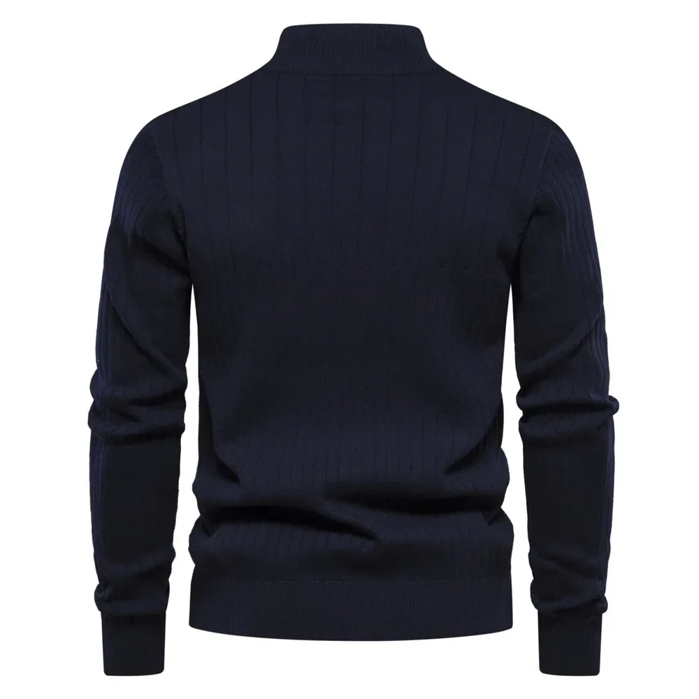 Pull en coton à col montant pour hommes, pull à fermeture éclair, chaud, haute qualité, automne, hiver, nouveau, 2024