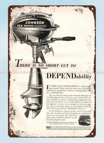 1942 marina JOHNSON boating outboard motor Boat Engine metal tin sign