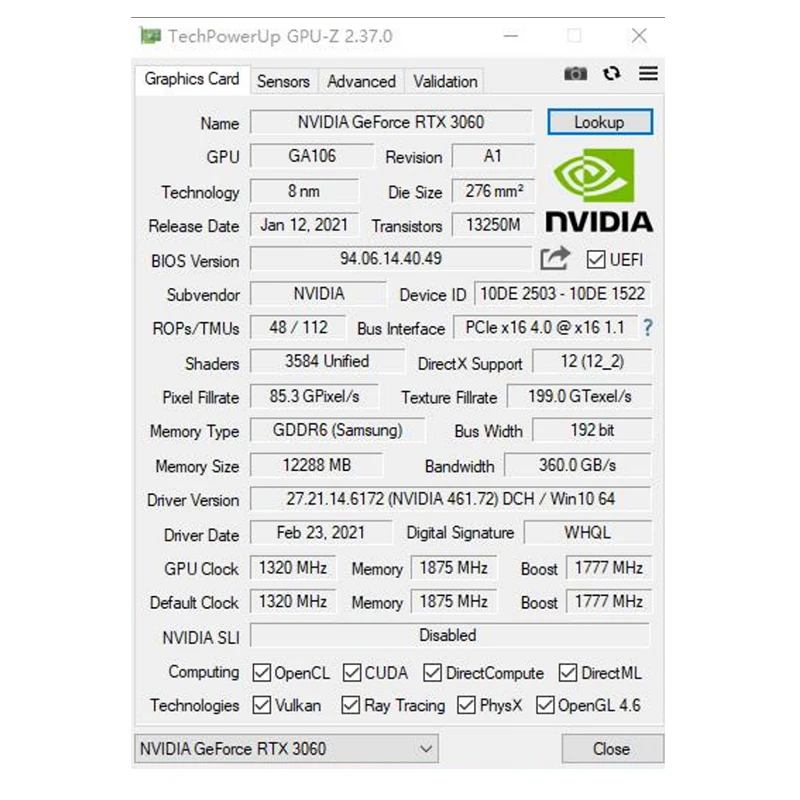 Imagem -03 - Peladn Novas Cartões Gráficos Originais Rtx 3060 12 gb 3060ti 8g Gddr6 Gpu Nvidia