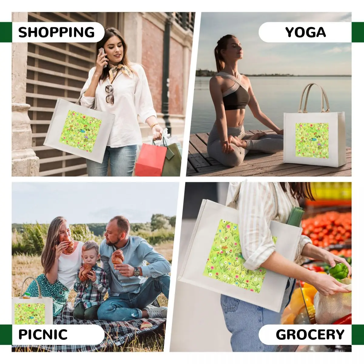 Flowers and Turtles Tote Bag bags for women tote bag canvas Portable shopping bag Handbags