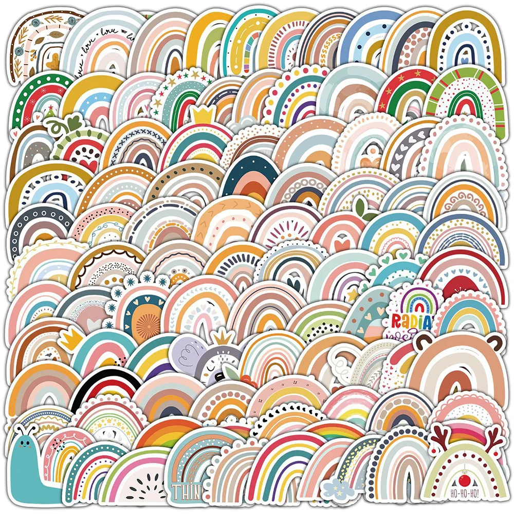 

10/30/50/100pcs Bohemian Rainbow Bridge Aesthetic Stickers Vintage Cartoon Creative Decals Luggage Guitar Phone Sticker Packing