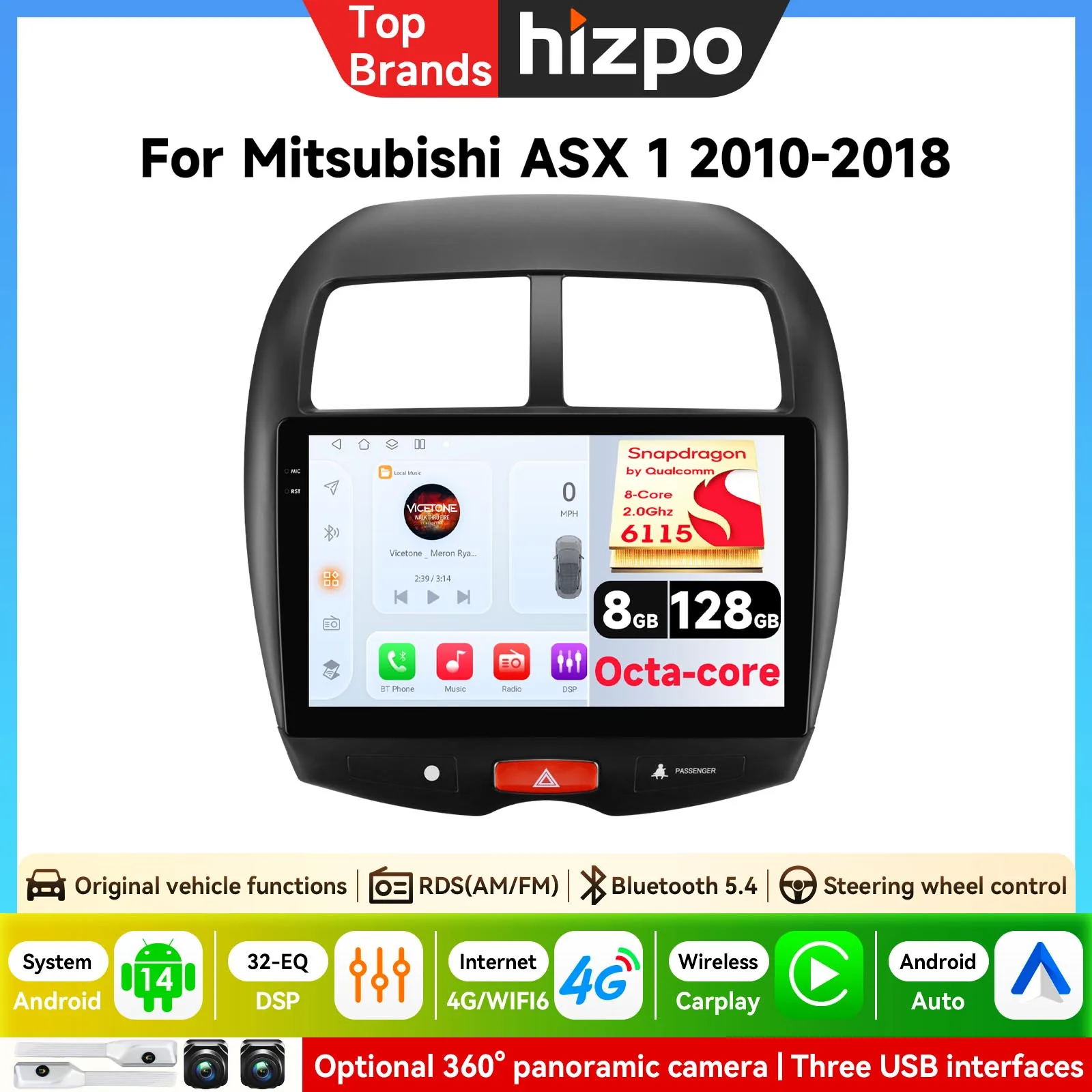 Android Audio für Mitsubishi ASX 1 2010-2016 QLED Stereo Autoradio Multimedia-Videoplayer GPS AI-Sprachsteuerung CarPlay Haupteinheit 4G DSP