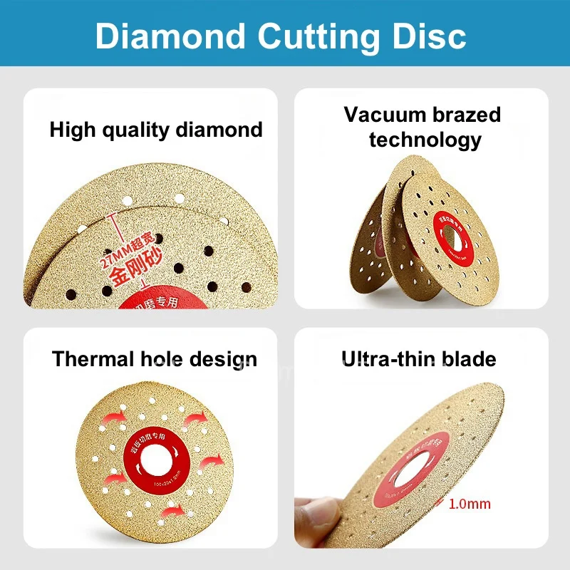 Diamond Cutting Grinding Disc 4\'\' 100mm Double Side Vacuum Brazed Diamond Blade for Granite Marble Procelain Ceramic Tile Quartz