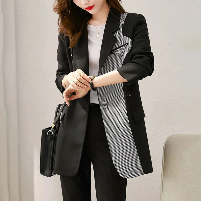 New Female Casual Blazer Color Contrast Splice Suit Jacket Spring Summer Casual Suits Coat Office Professional Women Jackets 4XL