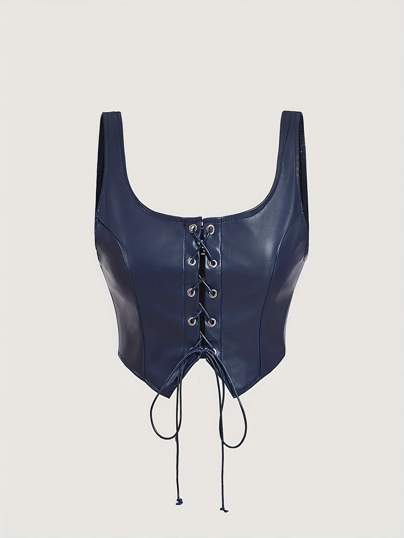 

Женский корсетный топ из искусственной кожи темно-синего цвета с квадратным вырезом, без рукавов, на шнуровке спереди, повседневный, для вечеринок, укороченный