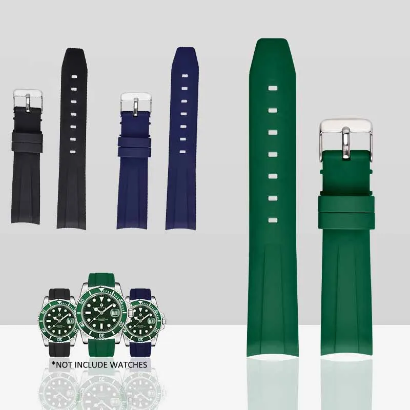

Fluorine Rubber Watch Band for Submariner GMT Yacht-master 22mm Universal Curved end Watch Strap Soft Sports Belt For Men Women