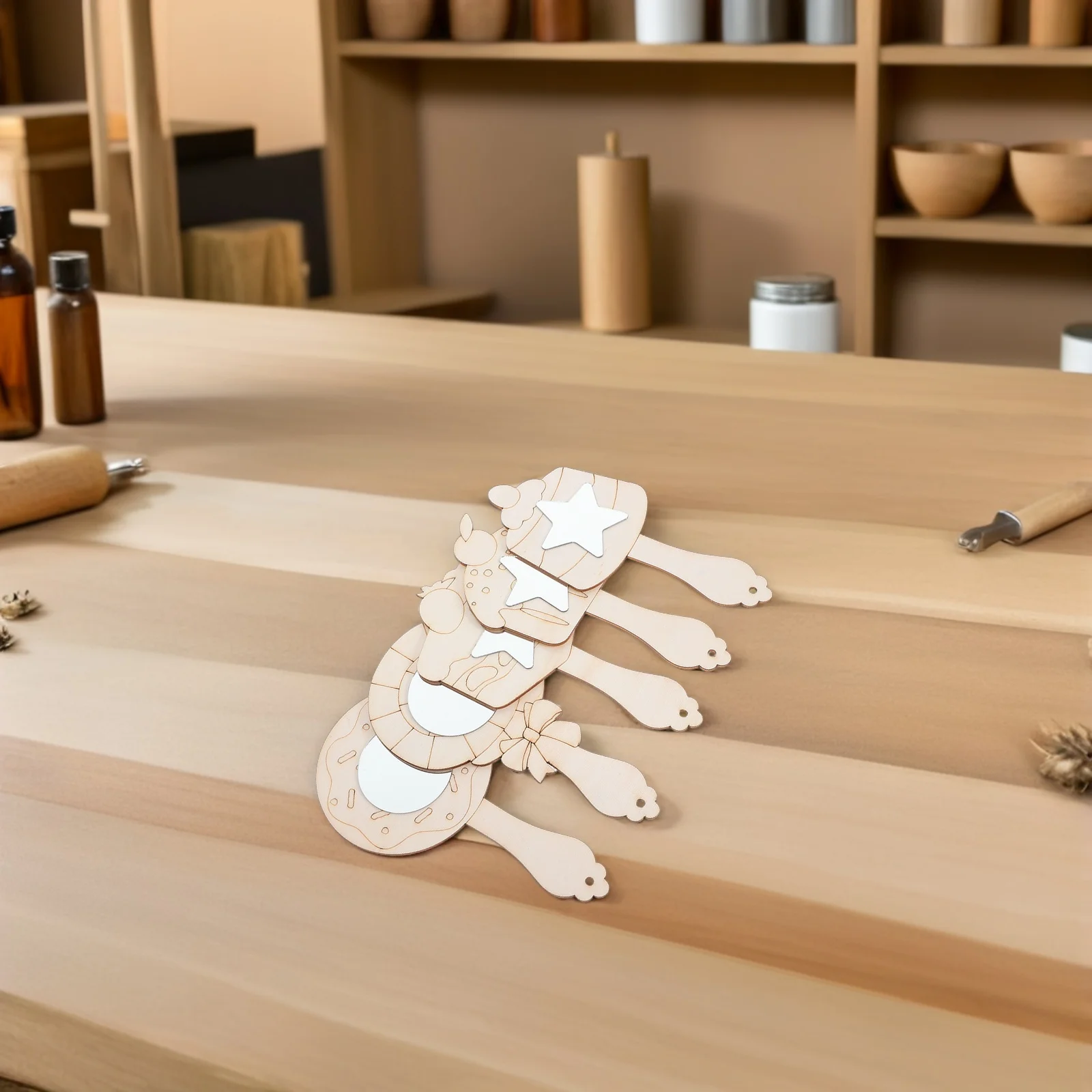 1Set DIY Houten Handspiegel voor het verven van uw eigen cakevorm Verjaardagsfeestje Gunsten Craft Kit Creatieve kunstactiviteit