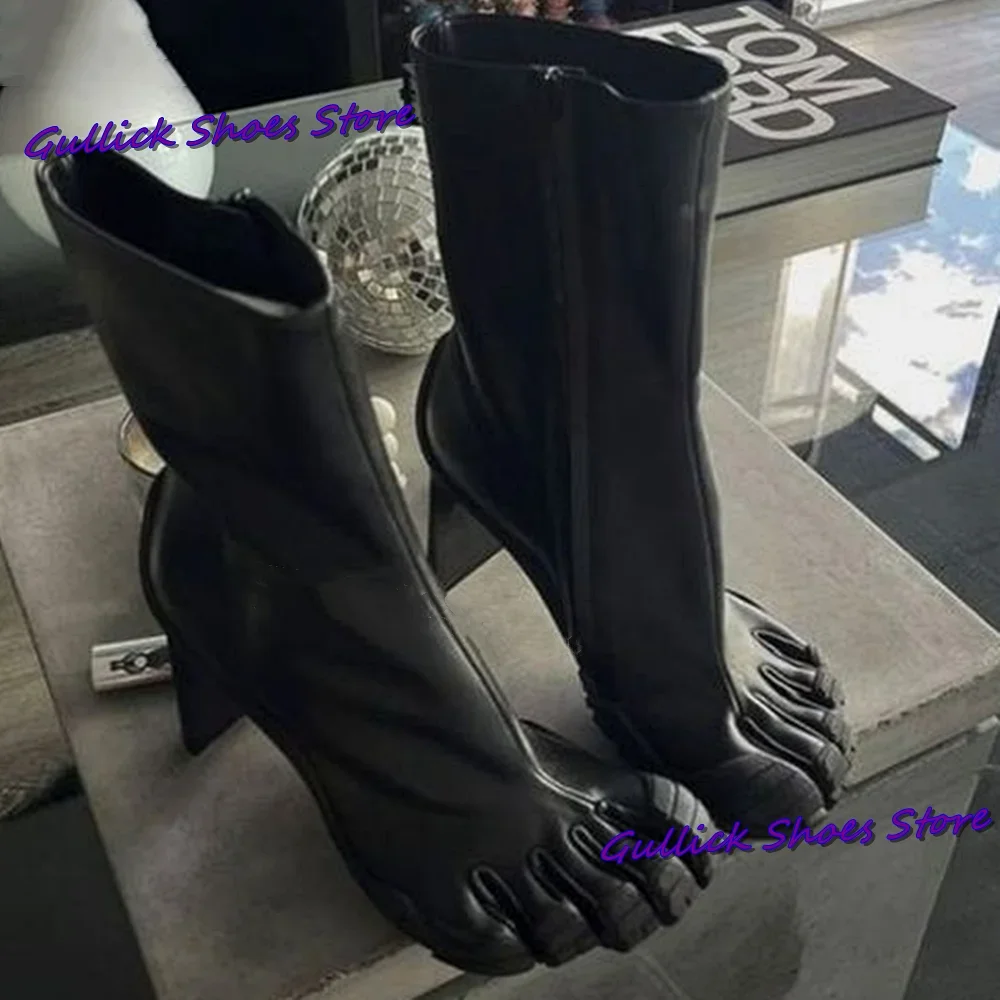 Bottes de Luxe à Cinq Doigts pour Femme, Chaussures à Talons Hauts Rouges Côtelés, Nouvelle Collection 2025