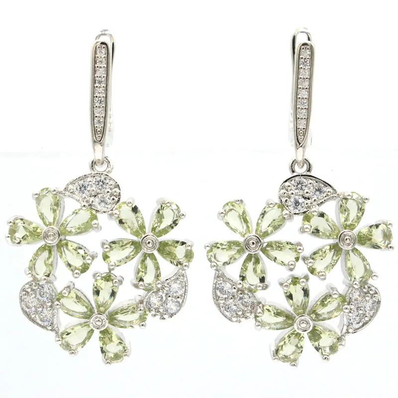 40x22mm Fiori accattivanti Forma Verde Ametista Rosa Kunzite Bianco CZ Ciondolo in argento da sposa da donna