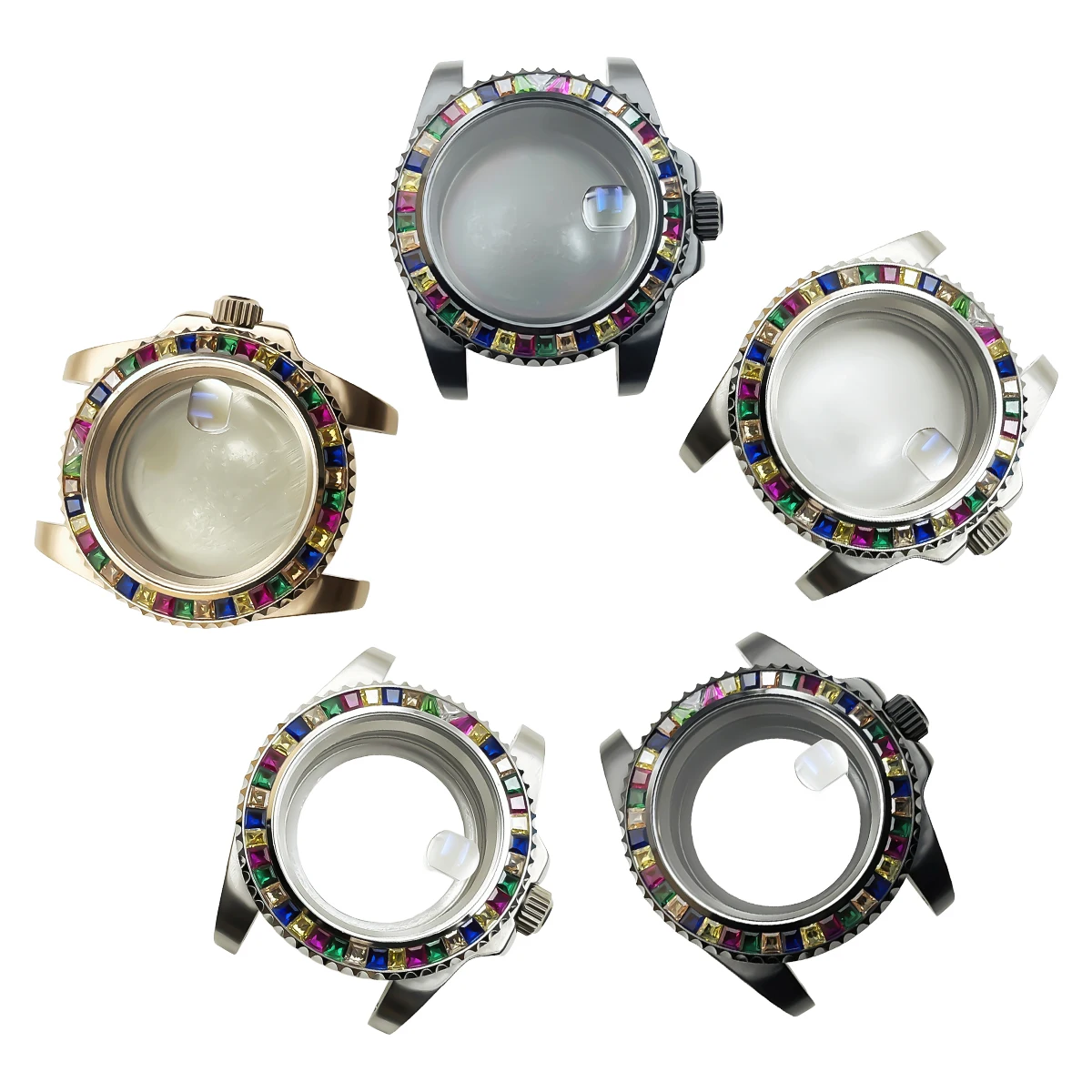 

Корпус часов Submariner с бриллиантами 40,5 мм, корпус из нержавеющей стали, сапфировое стекло, водонепроницаемое для NH35, NH36, запасные части для механизма