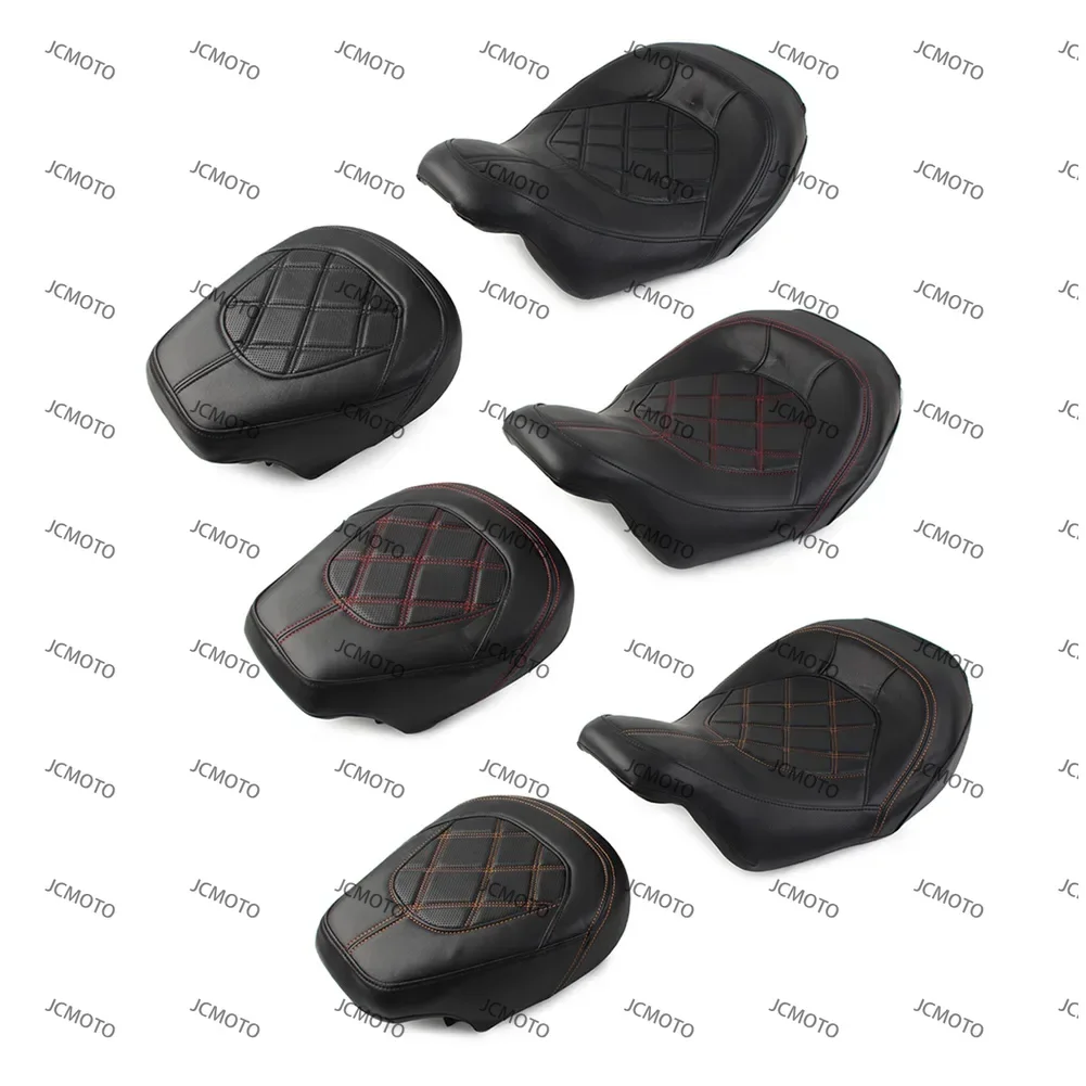 

For Harley Davidson Touring Road Glide 2009-2022 Motorbike Checker Suture Driver Passenger Front + Rear Seat Cover