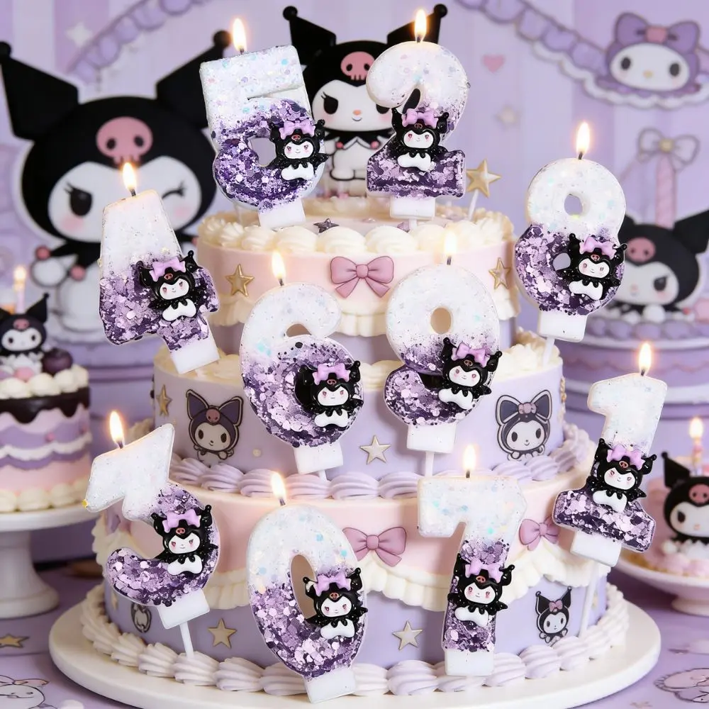 

Cartoon Kuromi Pattern Digital Candle Birthday Cake Decoration Party Dessert Table Ornament Plug-in Scene Arrangement Supplies