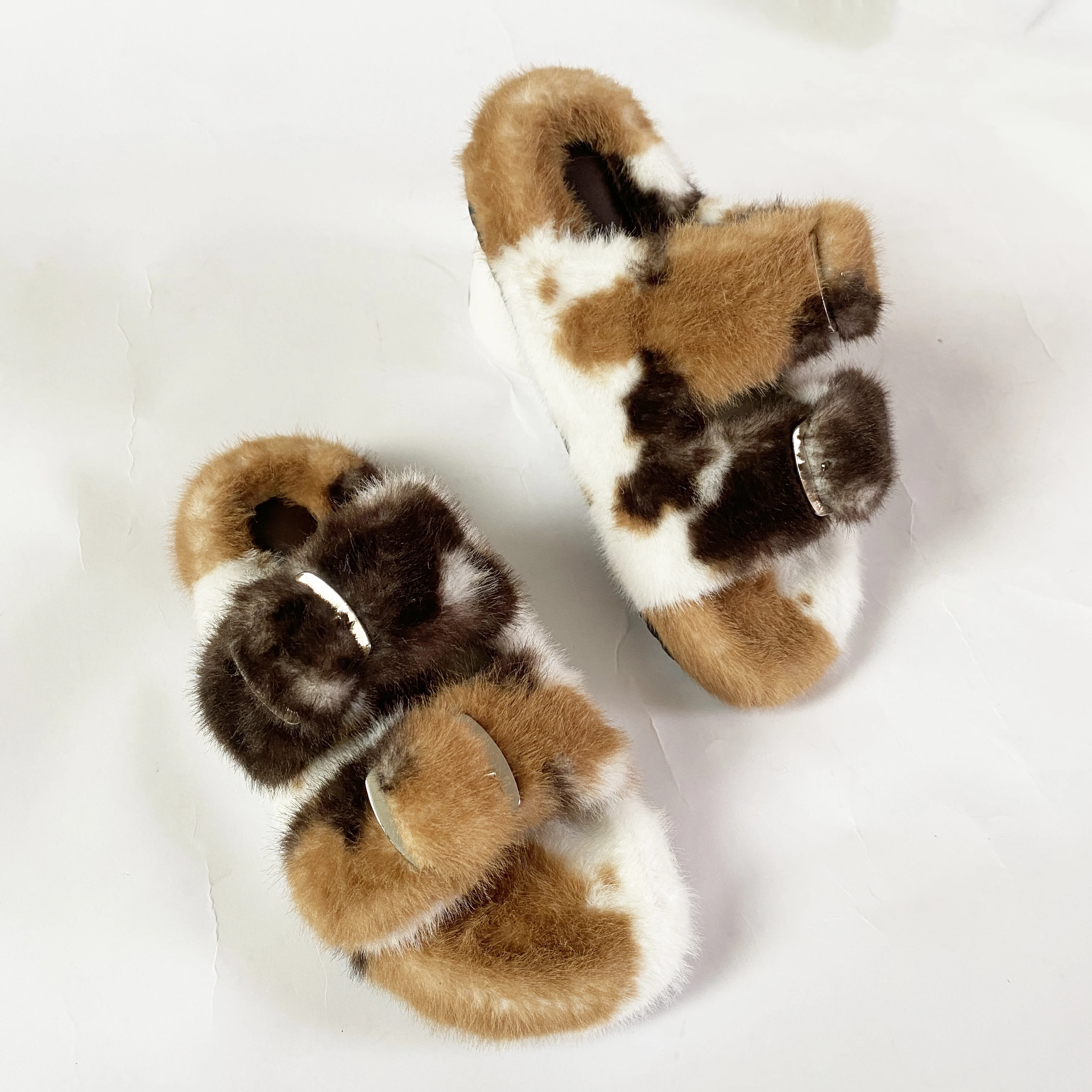 Women Shoes Mules - Kadın Sandaletleri Terlikleri Lüks Suni Vizon