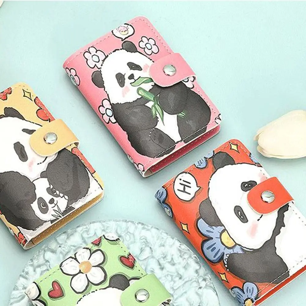 Cute Panda Print ID Cards Titulares, Grande Capacidade Mini Carteira, Business Multi-Card Holder, Estojo de cartão pequeno, Saco De Armazenamento De Cartão De Crédito