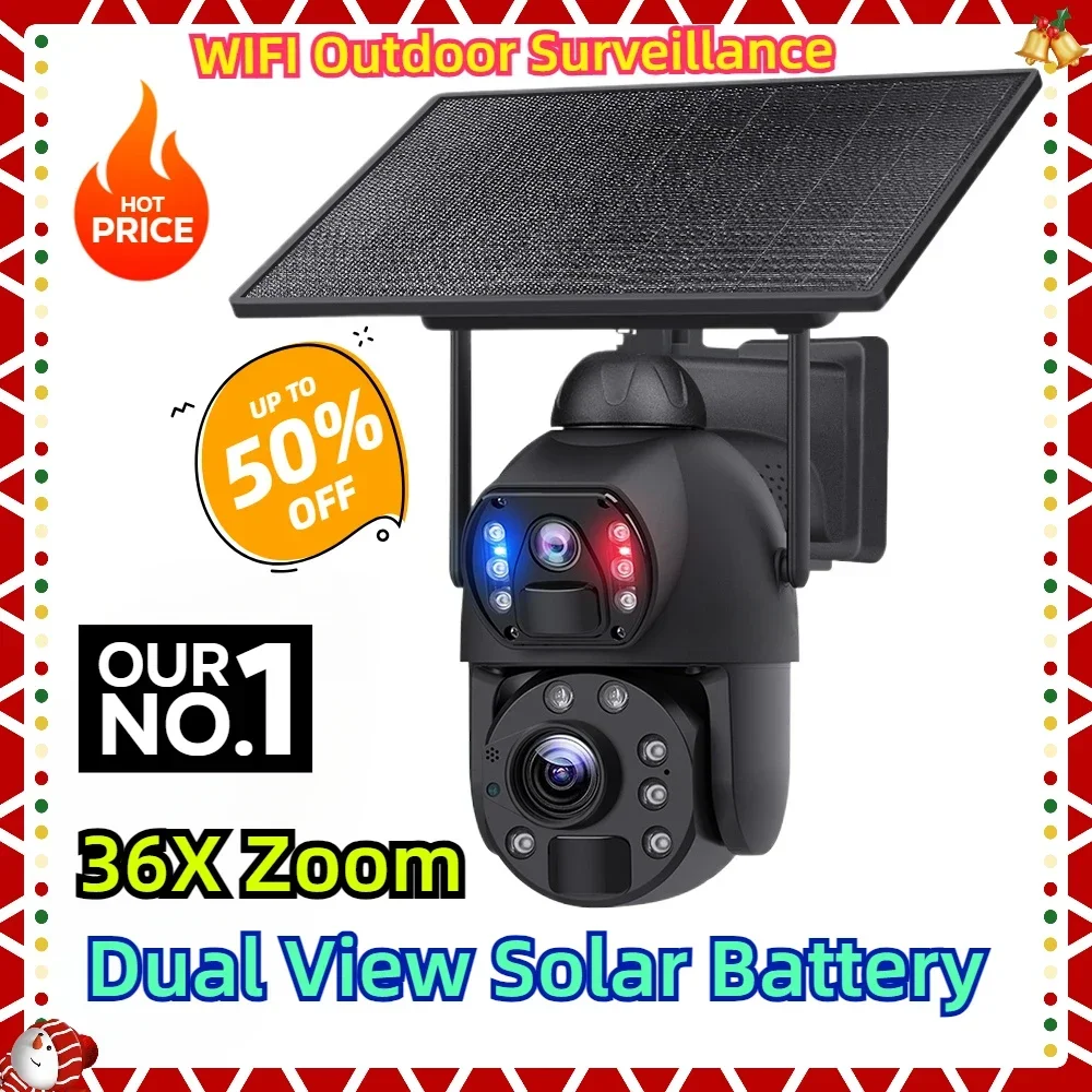 6MP WIFI Solar Outdoor Surveillance Camera PTZ Camera Solar Cameras  36X Zoom Dual View Solar Battery