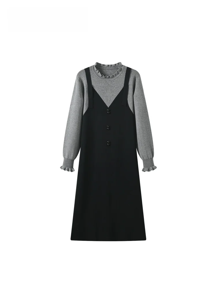 

plus Size Long Sve Stand Collar Dr Women's Autumn Sle Ele A-Line Skirt Casual College Faion Single Piece