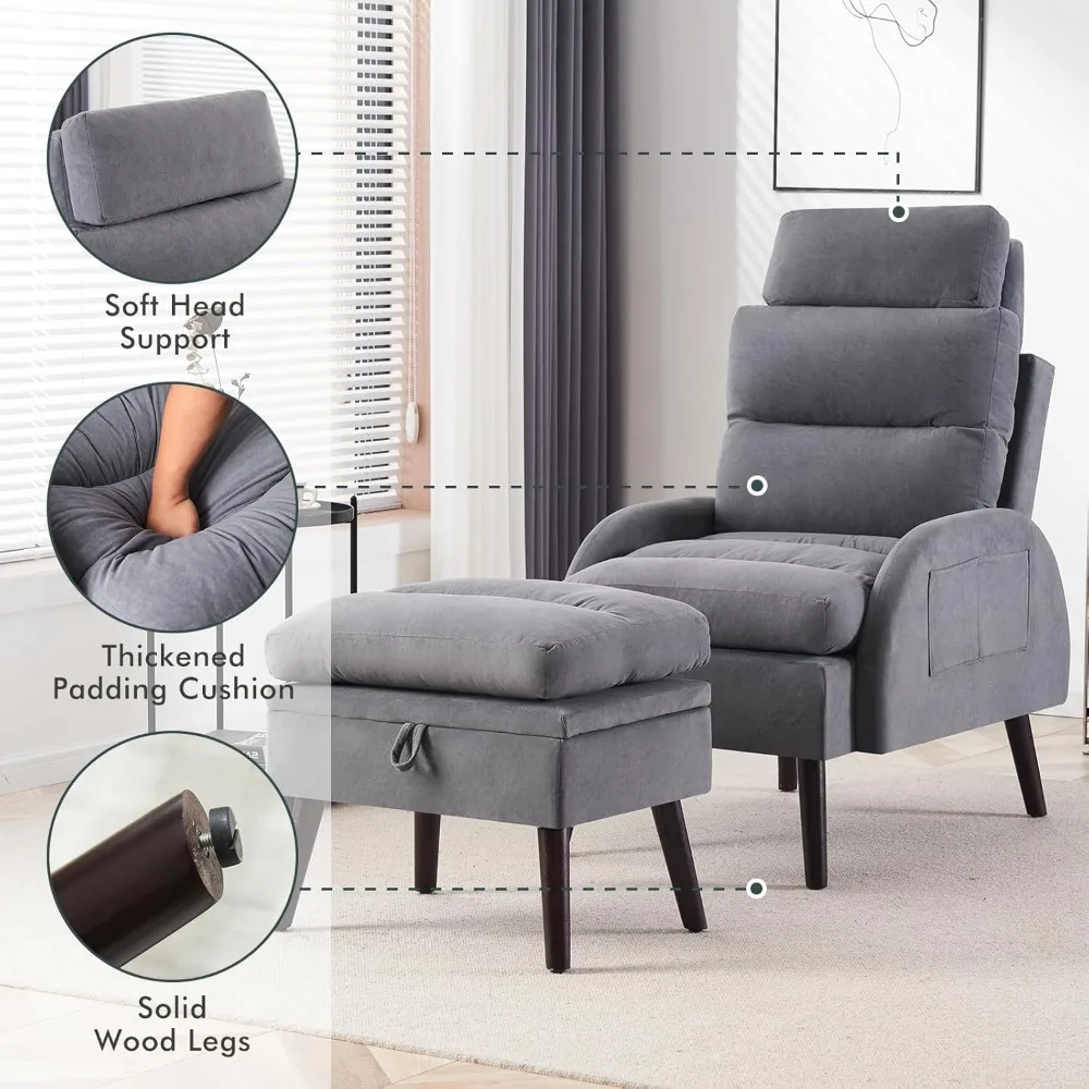 كرسي صالة مخملي معاصر مع مسند، كرسي قراءة مريح ومجموعة عثمانية، مسند ظهر مخملي كبير الحجم قابل للتعديل #5