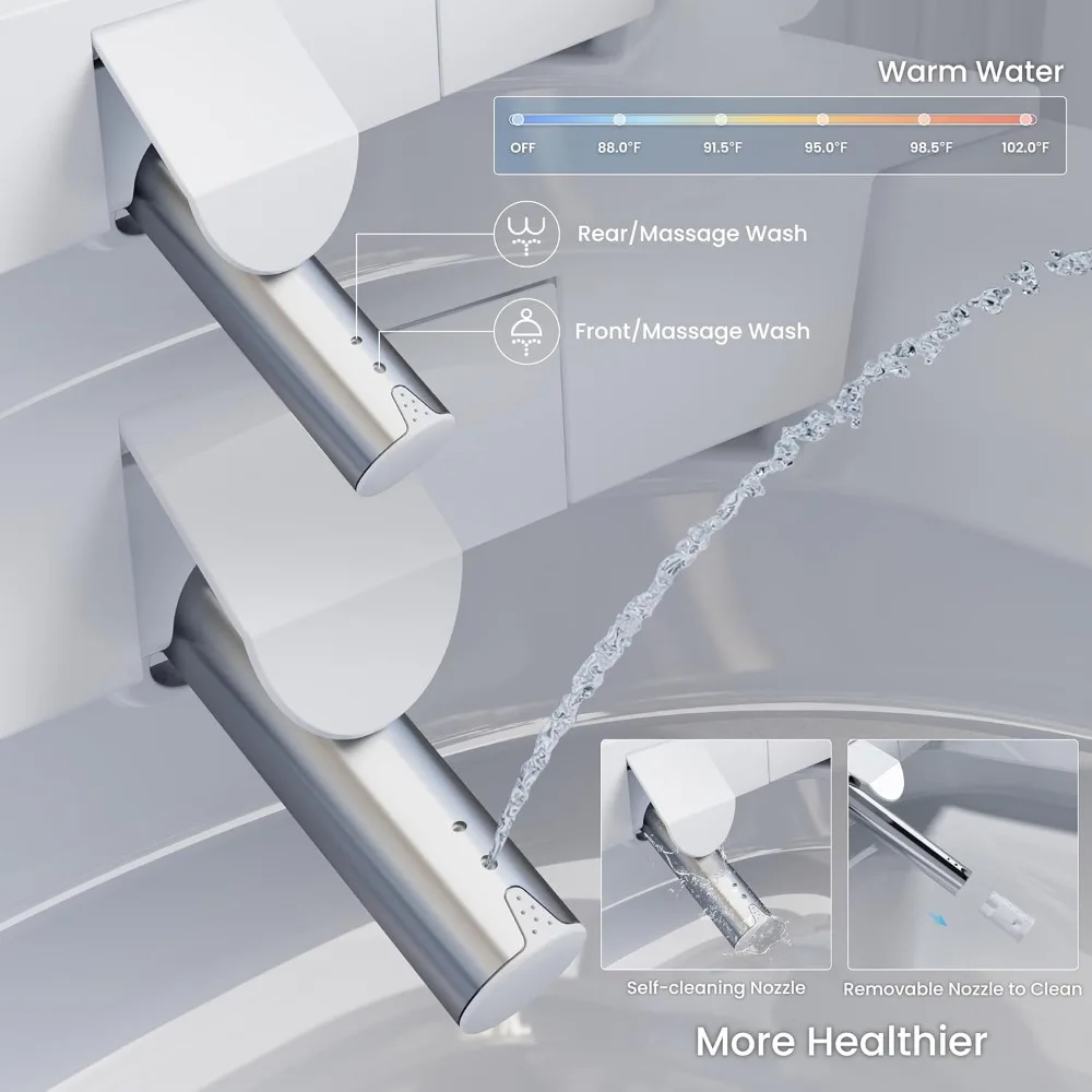 Intelligente Toilette, breiteres Bidet mit beheiztem Sitz, warmes Wasser, automatische Spülung mit Fußsensor, moderne japanische Toilette