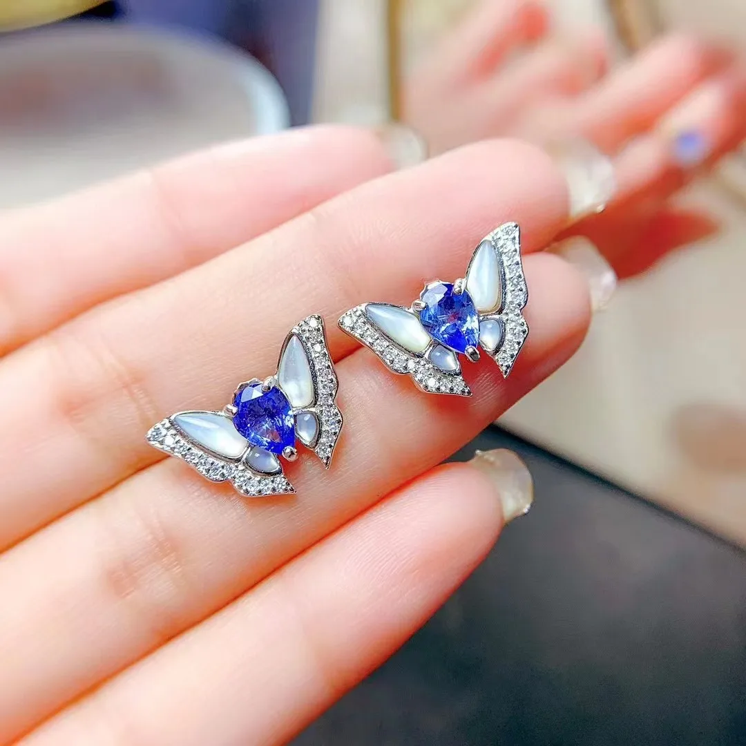 Natural 5*7 Tanzanite Set Jewelry Butterfly Ring Set 4 Ladies S925 Sterling Silver High Fashion Wedding Jewelry