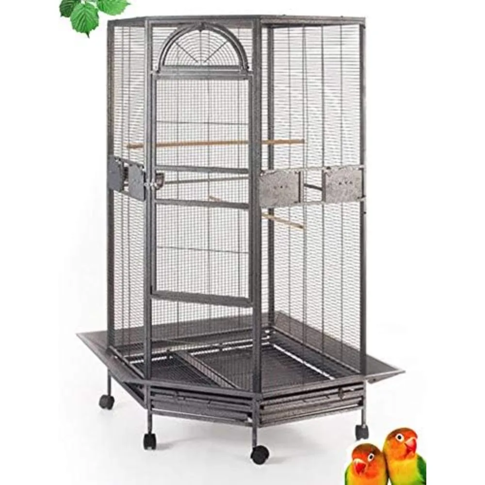 Large Corner Flight Bird Parrot Cage for Cockatiel Parakeet Budgies Parrot with Around Metal Seed Skirts