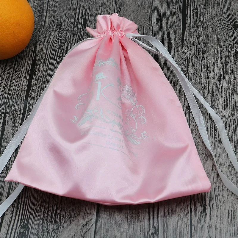 Custom 18x30cm Satin Jewelry Gift Pouch Hair Drawstring Bag High Quality Wig Packaging